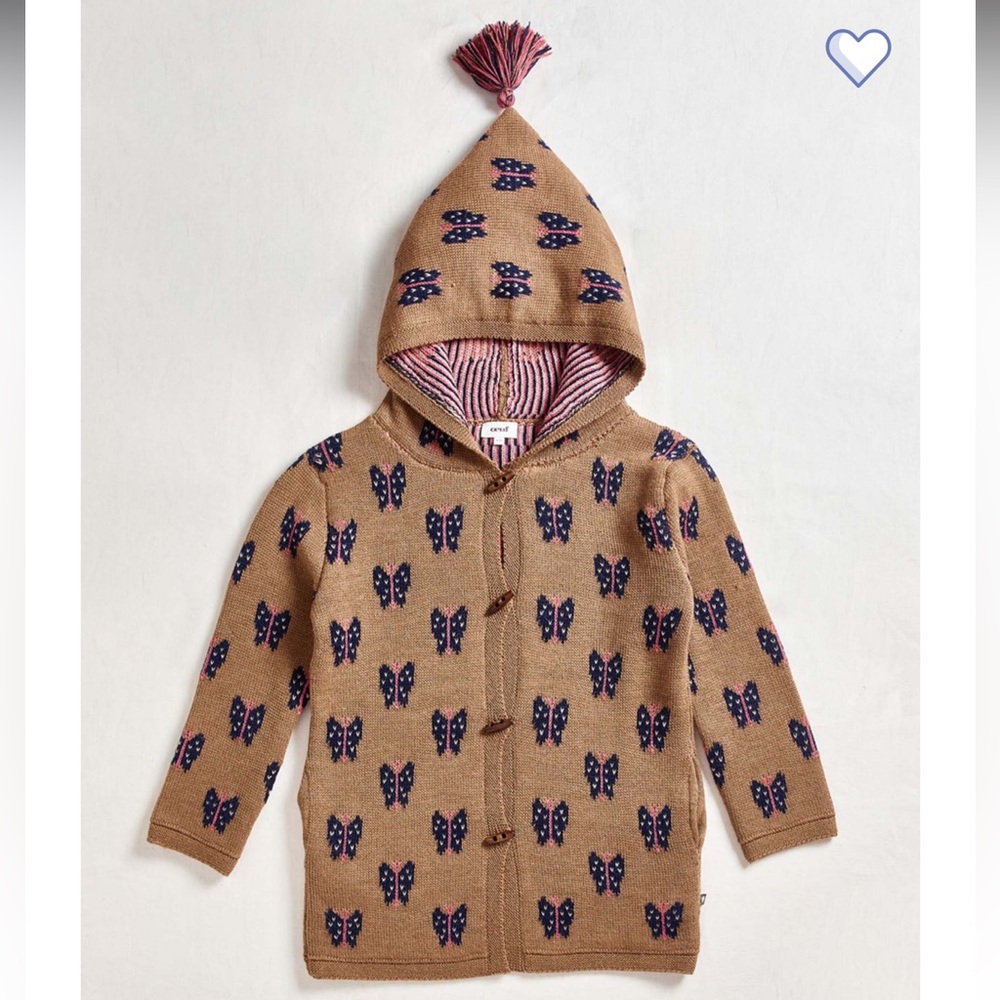 Oeuf Motif Hooded Coat In Camel Butterfly